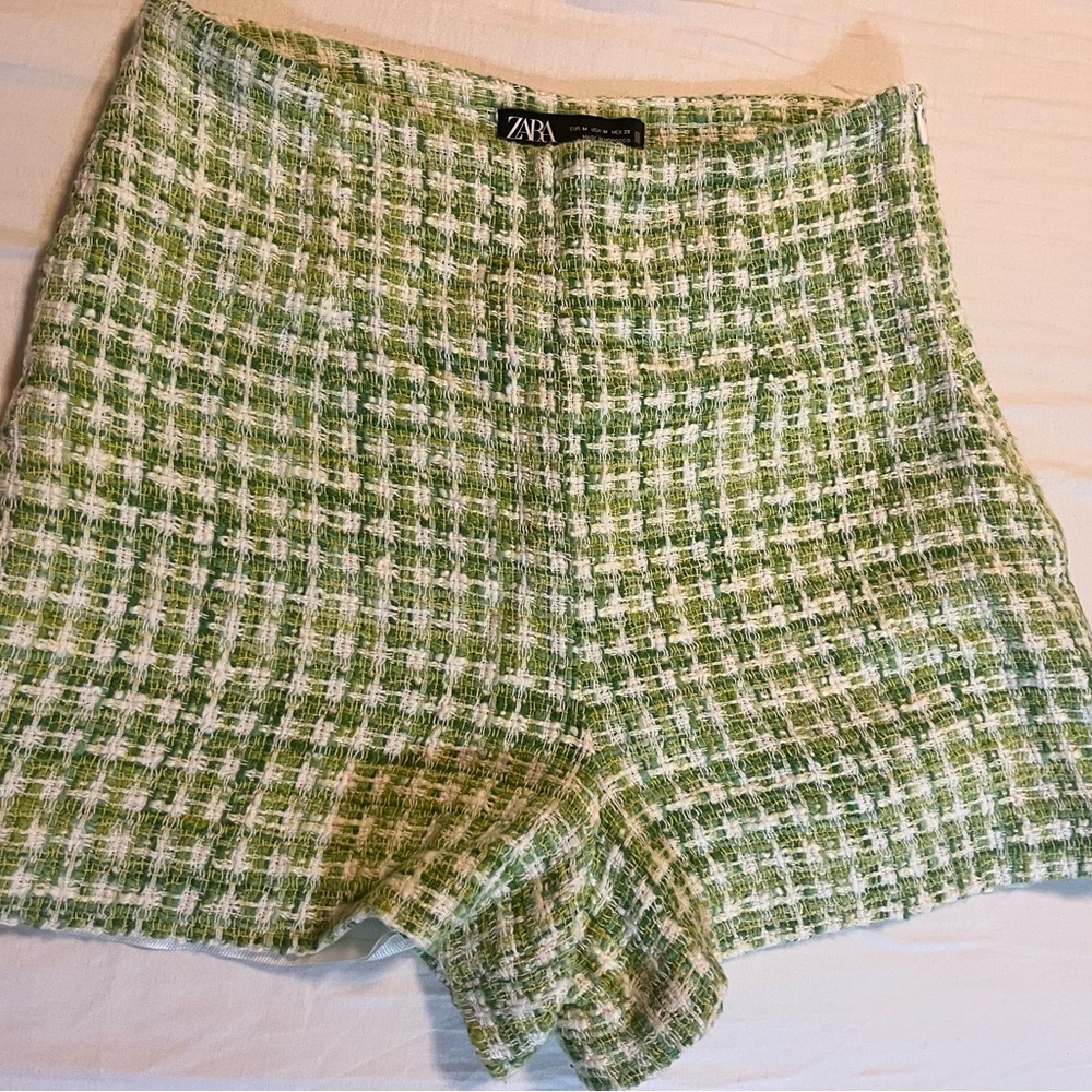 Zara Green Tweed Women Shorts Size Medium